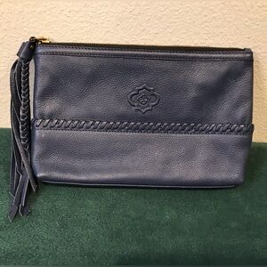 Navy Leather Clutch with Tassel